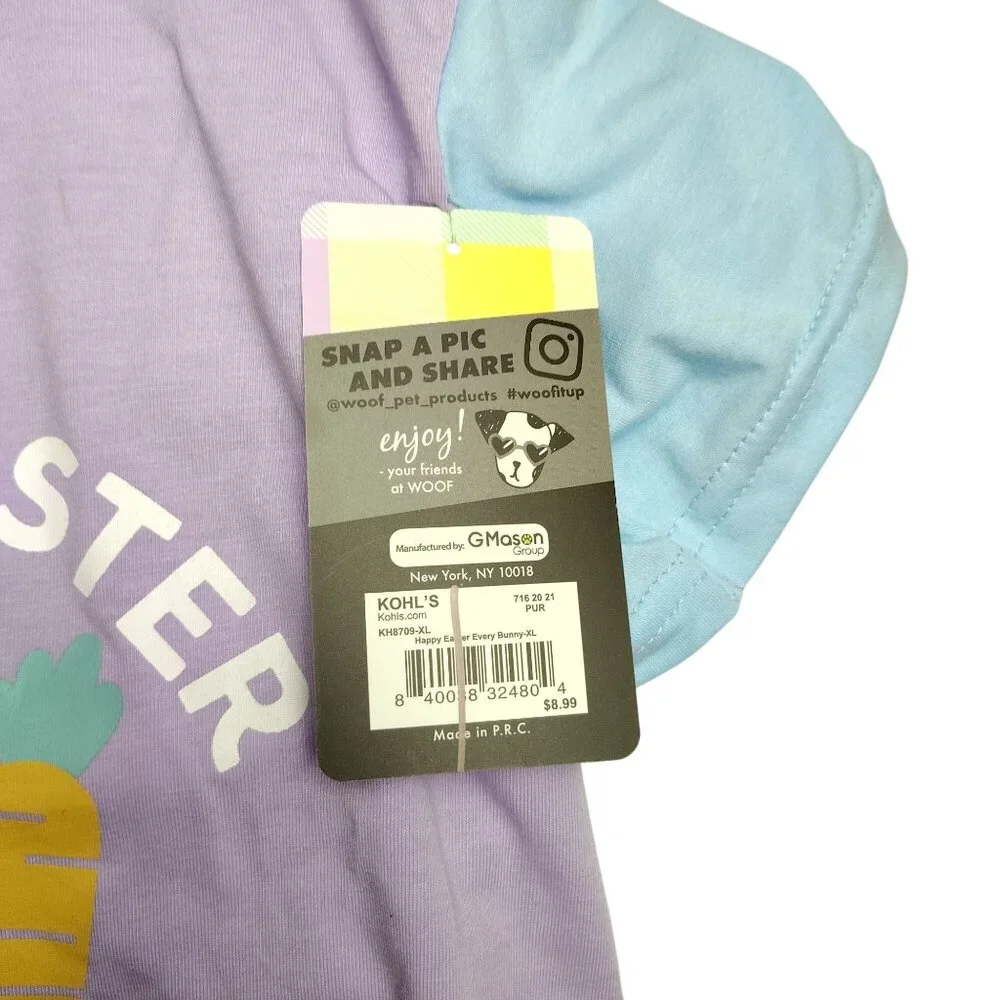 Woof XL Dog Happy Easter Every Bunny Purple and Blue Pet Apparel T-Shirt